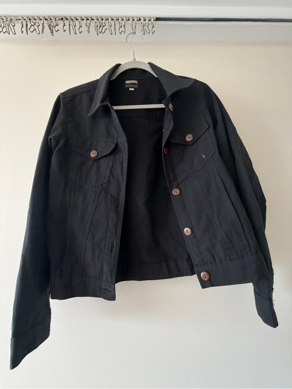 100% Cotton - Black Women's Button-Front Fitted Jacket